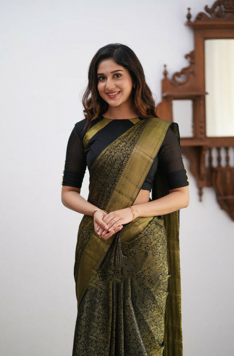 VastraLakshmi Magnetic Black Soft Silk Saree With Palimpsest Blouse Piece