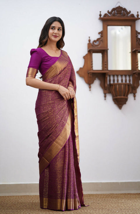 VastraLakshmi Dalliance Purple Soft Silk Saree With Bewitching Blouse Piece