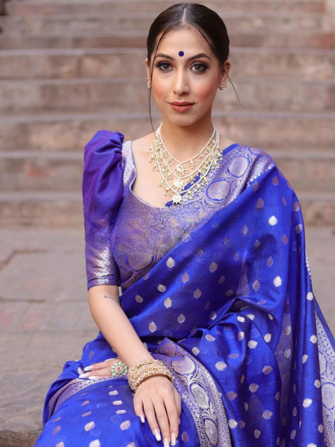 VastraLakshmi Classic Blue Soft Silk Saree With Seraglio Blouse Piece