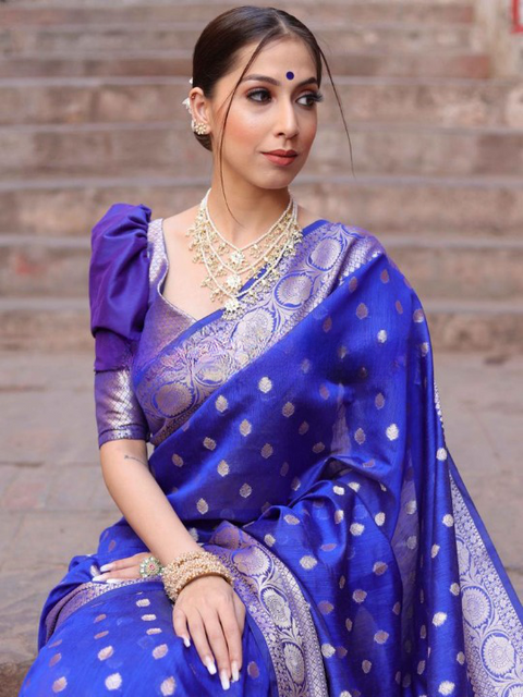 VastraLakshmi Classic Blue Soft Silk Saree With Seraglio Blouse Piece