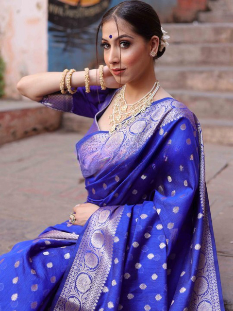 VastraLakshmi Classic Blue Soft Silk Saree With Seraglio Blouse Piece