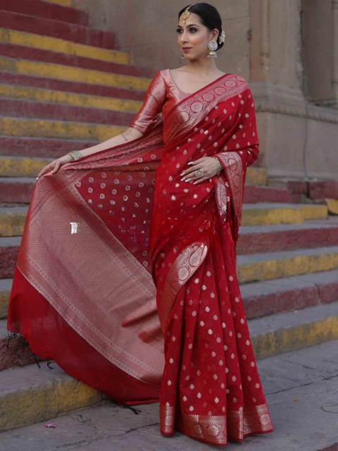 VastraLakshmi Snazzy Red Soft Silk Saree With Unequalled Blouse Piece