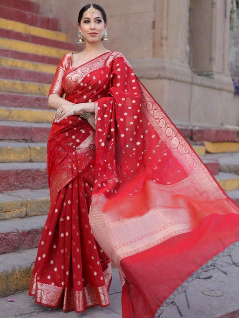 VastraLakshmi Snazzy Red Soft Silk Saree With Unequalled Blouse Piece