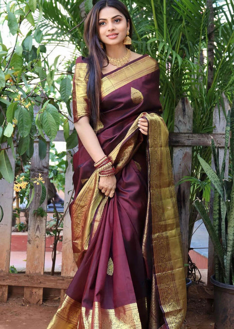 VastraLakshmi Amiable Wine Soft Silk Saree With Transcendent Blouse Piece