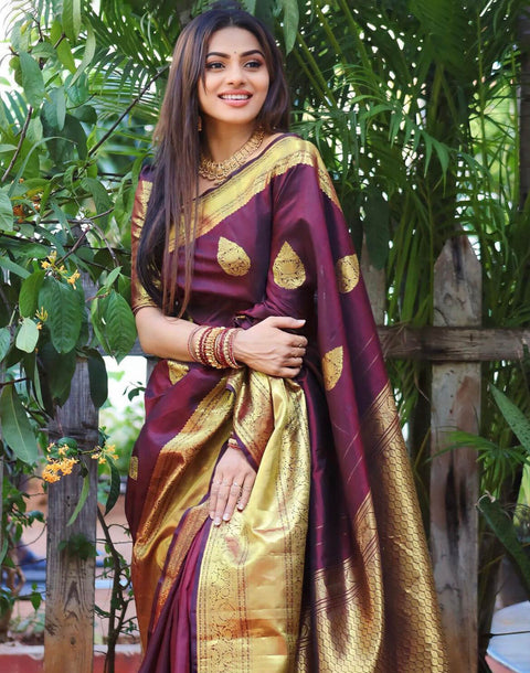 VastraLakshmi Amiable Wine Soft Silk Saree With Transcendent Blouse Piece