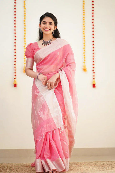 VastraLakshmi Confounding Pink Cotton Silk Saree With Splendorous Blouse Piece