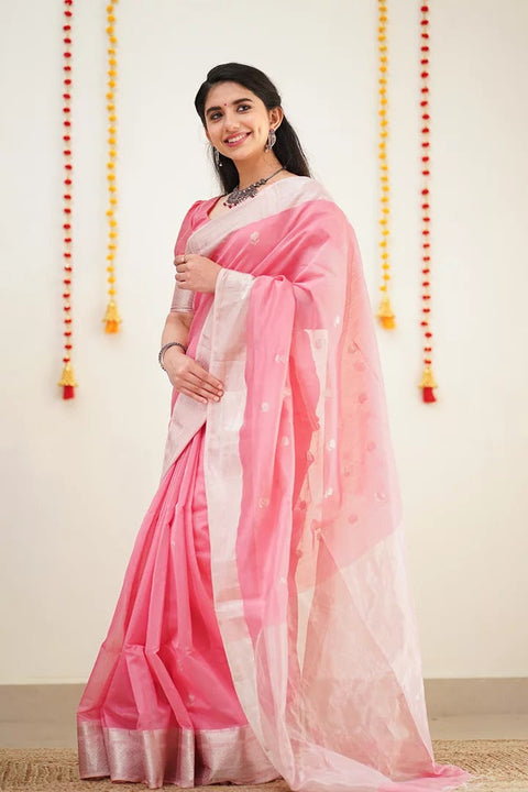 VastraLakshmi Confounding Pink Cotton Silk Saree With Splendorous Blouse Piece