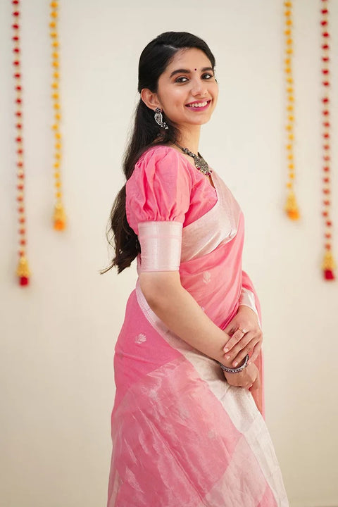 VastraLakshmi Confounding Pink Cotton Silk Saree With Splendorous Blouse Piece