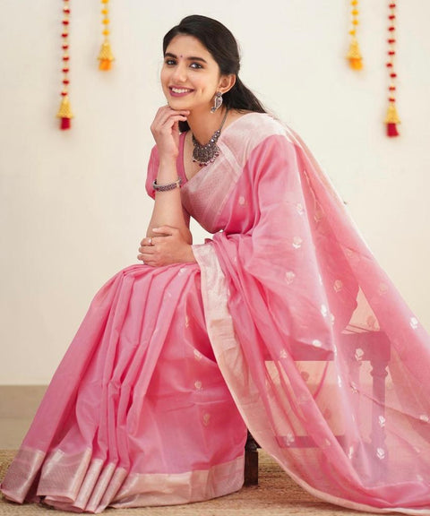 VastraLakshmi Confounding Pink Cotton Silk Saree With Splendorous Blouse Piece