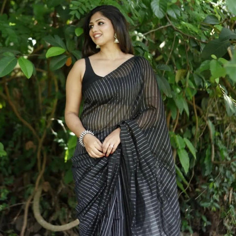 VastraLakshmi Intricate Black Soft Silk Saree With Whimsical Blouse Piece