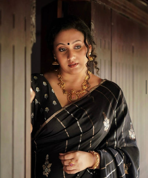 VastraLakshmi Transcendent Black Soft Silk Saree With Enigmatic Blouse Piece