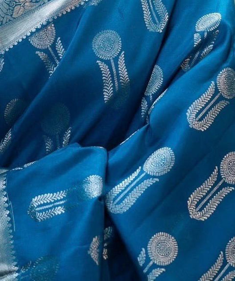 VastraLakshmi Ornate Blue Soft Silk Saree With Denouement Blouse Piece