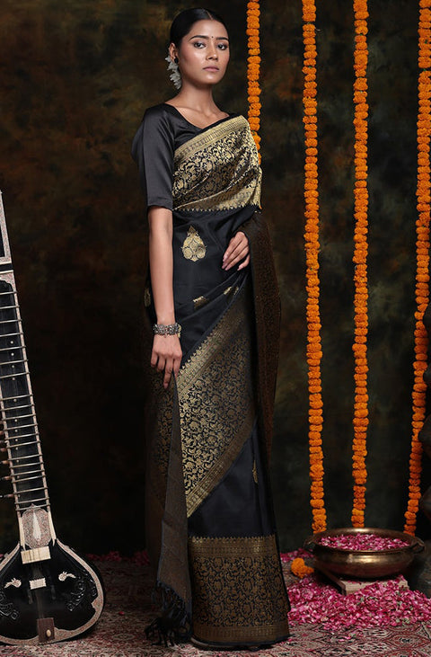 VastraLakshmi Beautiful Black Soft Silk Saree With Alluring Blouse Piece