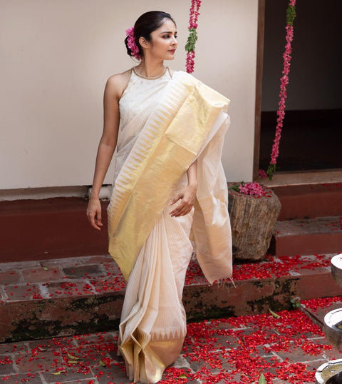 VastraLakshmi Wonderful Off White Soft Silk Saree With Amazing Blouse Piece