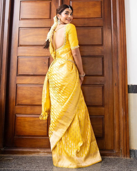 VastraLakshmi Stunner Yellow Soft Silk Saree With Preferable Blouse Piece