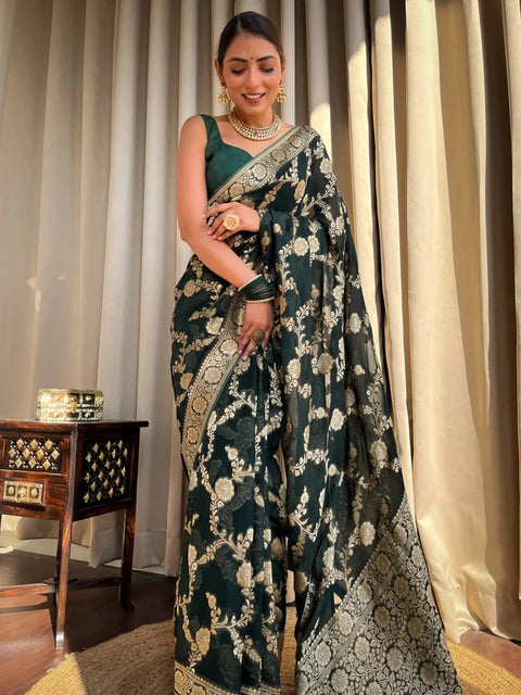 VastraLakshmi Ethnic Dark Green Soft Silk Saree With Unique Blouse Piece