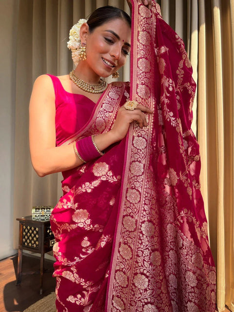 VastraLakshmi Flaunt Dark Pink Soft Silk Saree With Extraordinary Blouse Piece