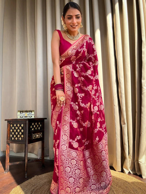 VastraLakshmi Flaunt Dark Pink Soft Silk Saree With Extraordinary Blouse Piece