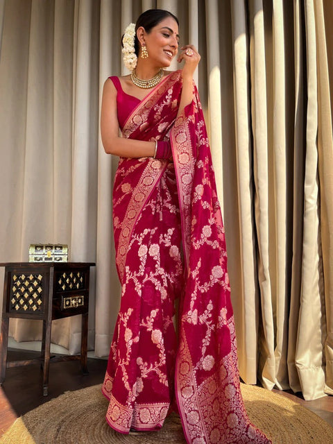 VastraLakshmi Flaunt Dark Pink Soft Silk Saree With Extraordinary Blouse Piece