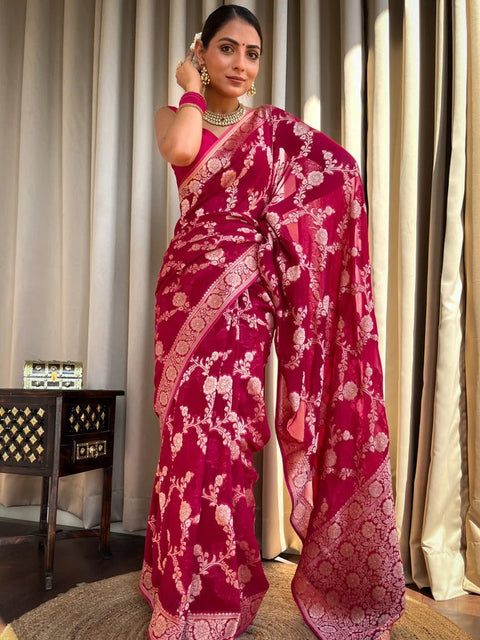 VastraLakshmi Flaunt Dark Pink Soft Silk Saree With Extraordinary Blouse Piece