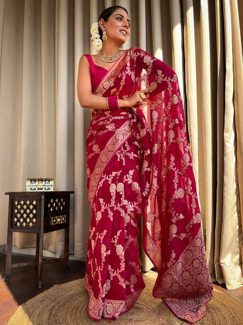 VastraLakshmi Flaunt Dark Pink Soft Silk Saree With Extraordinary Blouse Piece