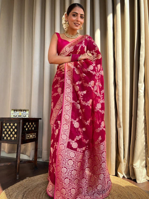 VastraLakshmi Flaunt Dark Pink Soft Silk Saree With Extraordinary Blouse Piece