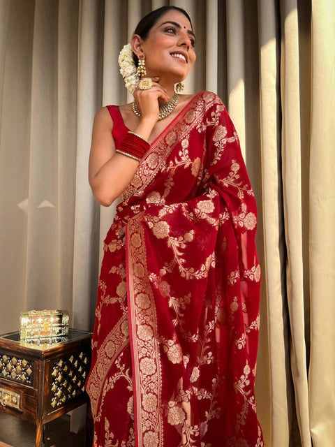 VastraLakshmi Desiring Red Soft Silk Saree With Exceptional Blouse Piece