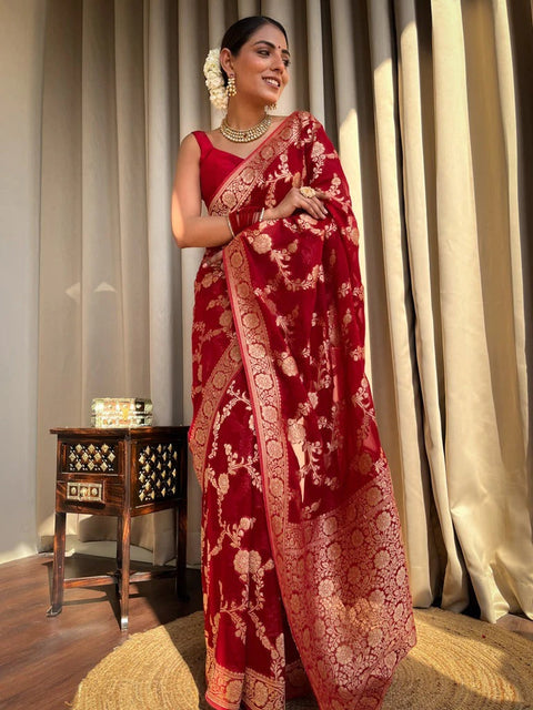 VastraLakshmi Desiring Red Soft Silk Saree With Exceptional Blouse Piece