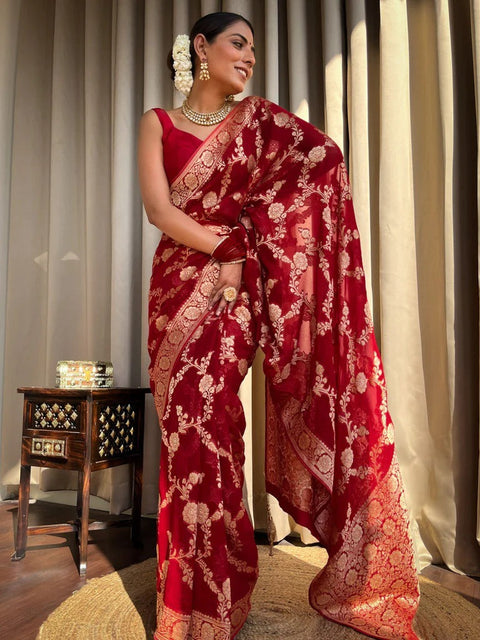 VastraLakshmi Desiring Red Soft Silk Saree With Exceptional Blouse Piece