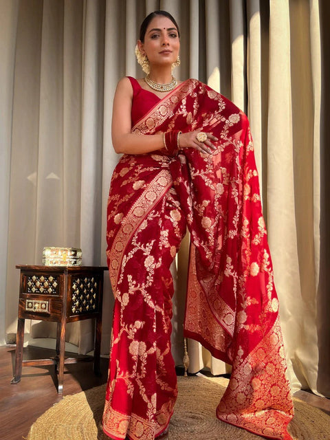 VastraLakshmi Desiring Red Soft Silk Saree With Exceptional Blouse Piece