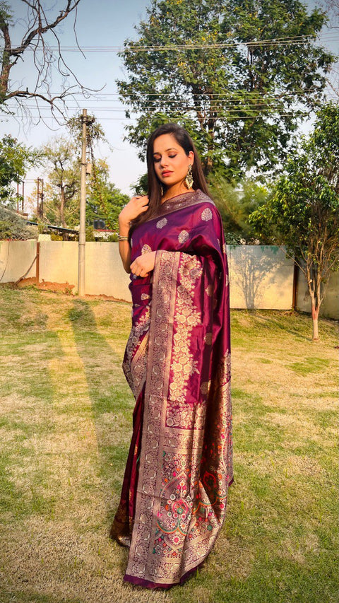 VastraLakshmi Lissome Wine Soft Silk Saree With Desultory Blouse Piece