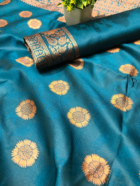 VastraLakshmi Elaborate Rama Soft Silk Saree With Amiable Blouse Piece