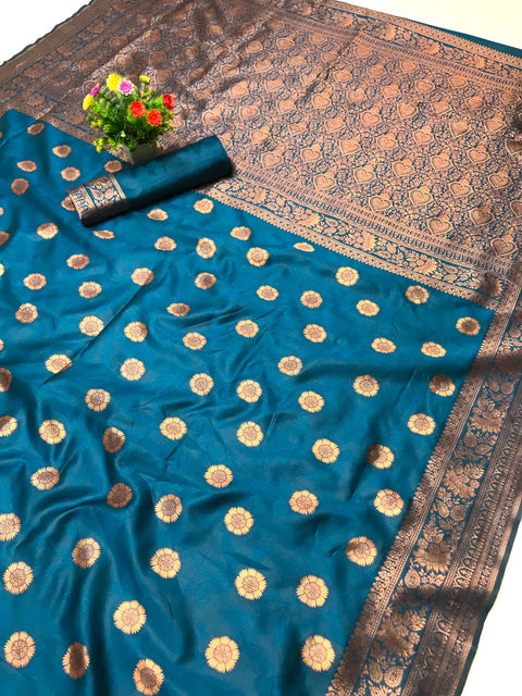 VastraLakshmi Elaborate Rama Soft Silk Saree With Amiable Blouse Piece