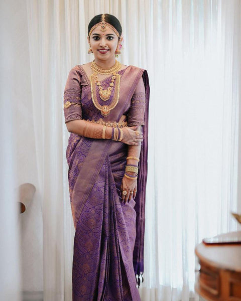 VastraLakshmi Panoply Purple Soft Silk Saree With Elaborate Blouse Piece