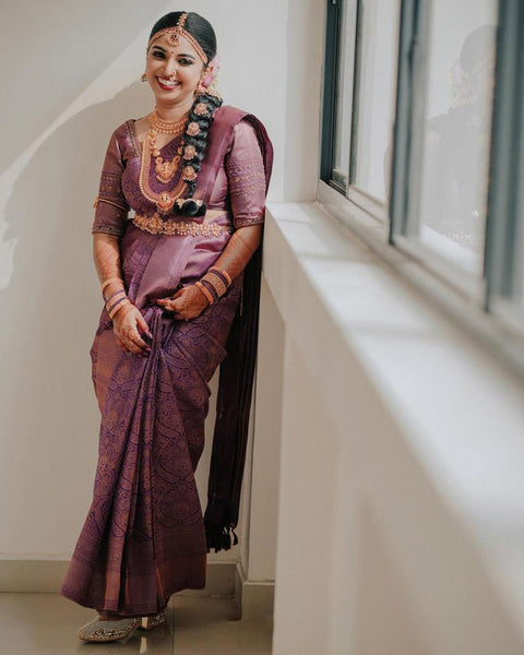 VastraLakshmi Panoply Purple Soft Silk Saree With Elaborate Blouse Piece