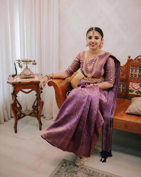 VastraLakshmi Panoply Purple Soft Silk Saree With Elaborate Blouse Piece