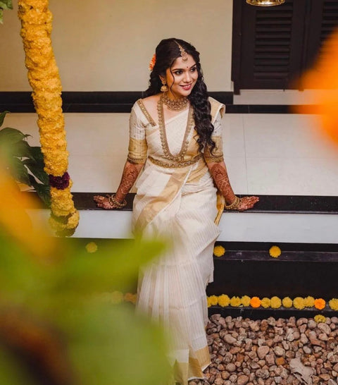 VastraLakshmi Delectable White Soft Silk Saree With Palimpsest Blouse Piece