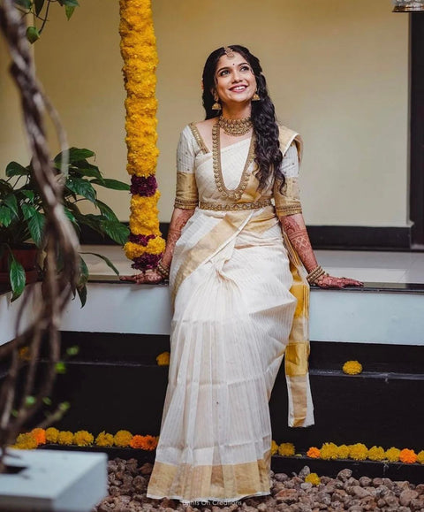 VastraLakshmi Delectable White Soft Silk Saree With Palimpsest Blouse Piece