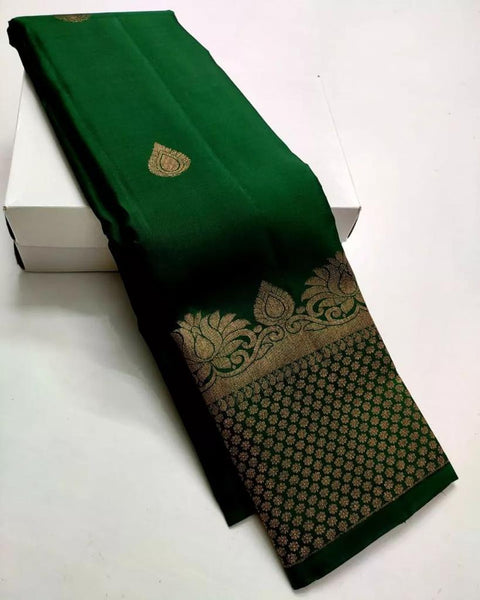 VastraLakshmi Symmetrical Dark Green Soft Silk Saree With Susurrous Blouse Piece