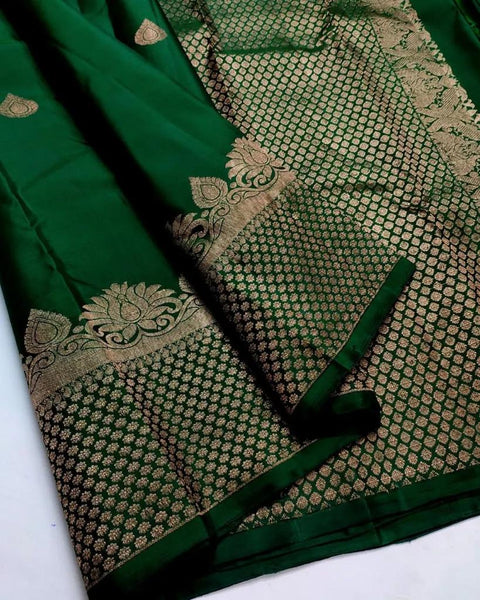 VastraLakshmi Symmetrical Dark Green Soft Silk Saree With Susurrous Blouse Piece