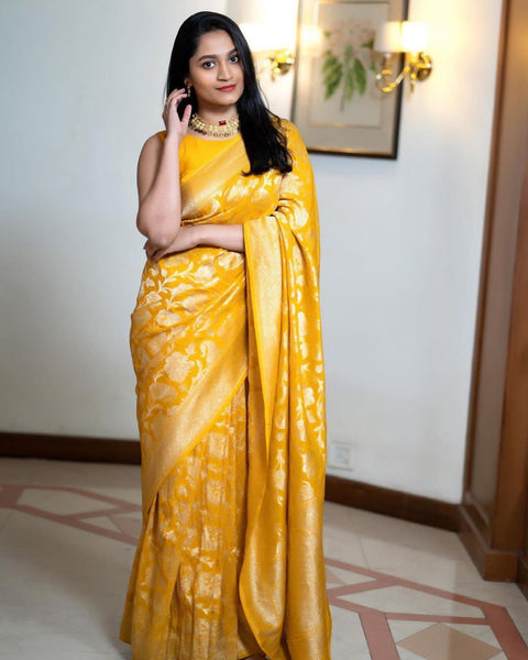 VastraLakshmi Palimpsest Yellow Soft Silk Saree With Epiphany Blouse Piece