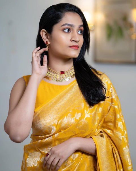 VastraLakshmi Palimpsest Yellow Soft Silk Saree With Epiphany Blouse Piece