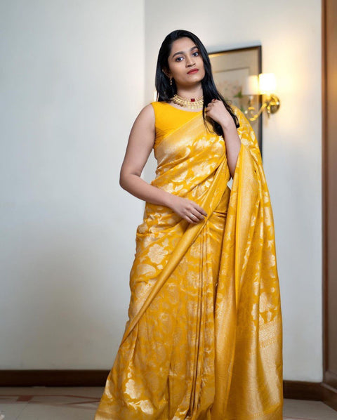 VastraLakshmi Palimpsest Yellow Soft Silk Saree With Epiphany Blouse Piece