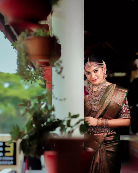 VastraLakshmi Seraglio Dark Green Soft Silk Saree With Fantabulous Blouse Piece