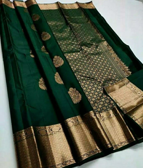 VastraLakshmi Imbrication Dark Green Soft Silk Saree With Desirable Blouse Piece