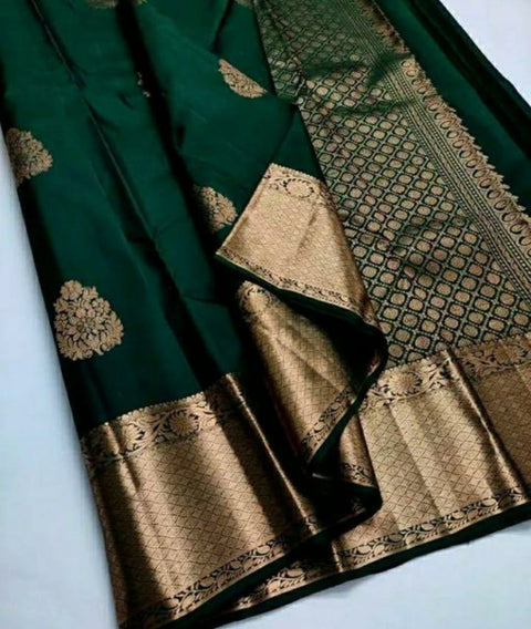 VastraLakshmi Imbrication Dark Green Soft Silk Saree With Desirable Blouse Piece