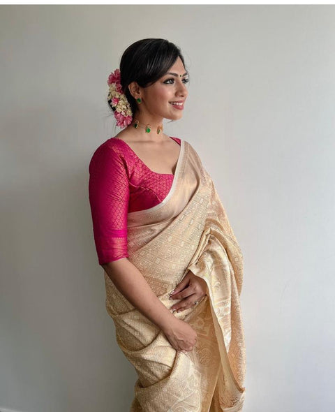 VastraLakshmi Trendy Beige Soft Silk Saree With Pretty Blouse Piece