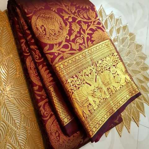 VastraLakshmi Lovely Wine Soft Banarasi Silk Saree With Precious Blouse Piece