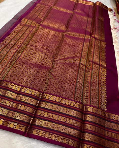 VastraLakshmi Lovely Wine Soft Banarasi Silk Saree With Precious Blouse Piece