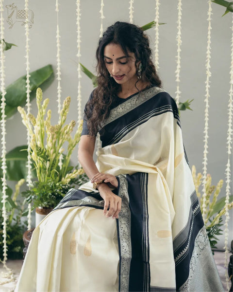 VastraLakshmi Adorable Off White Soft Silk Saree With Flameboyant Blouse Piece